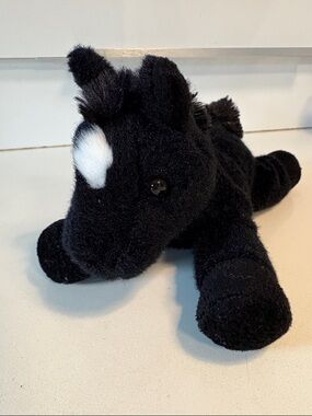 Aurora Flopsie Black Plush Horse with White Forehead Spot